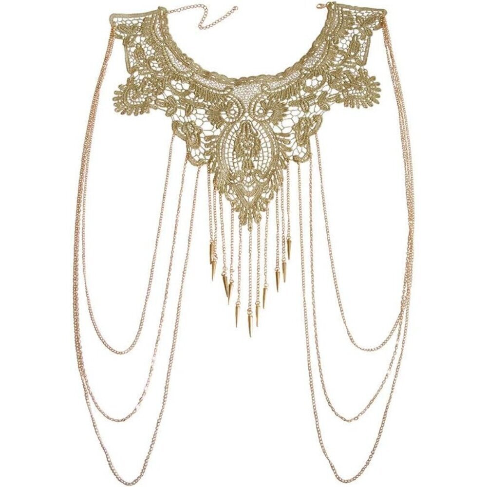 Gold Body Chain Necklace Lace Flower Pendant Jewelry for Women Elegant